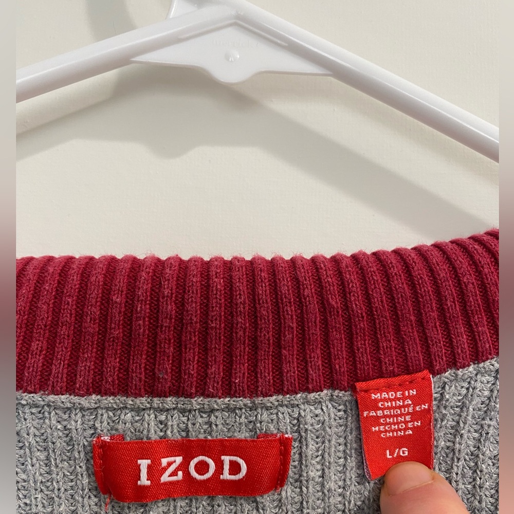 IZOD 1/4 Quarter Zip Knit Pullover Sweater Mens Cotton Stripes Size Large - Picture 5 of 7